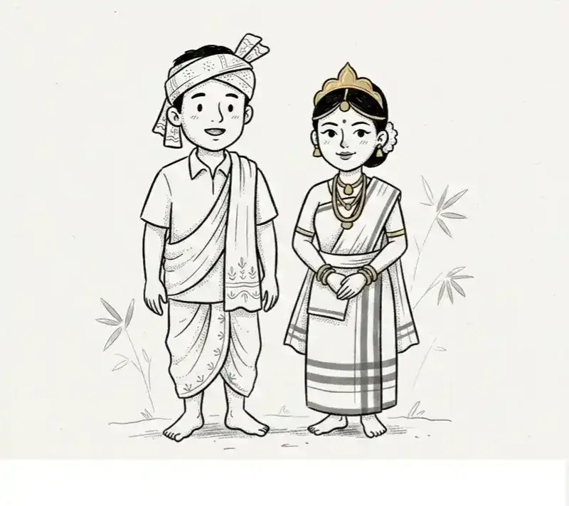 Illustration of a Meitei couple in everyday traditional dress